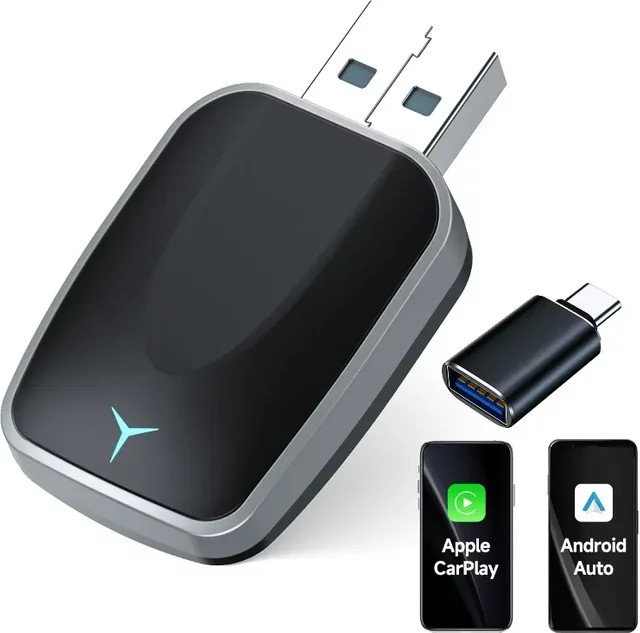 2 in 1 Drahtlose CarPlay AI Box für Android Auto Plug und Play zur Konvertierung von kabelgebundenem CarPlay zu kabellosem CarPlay in Schwarz - Bild 1