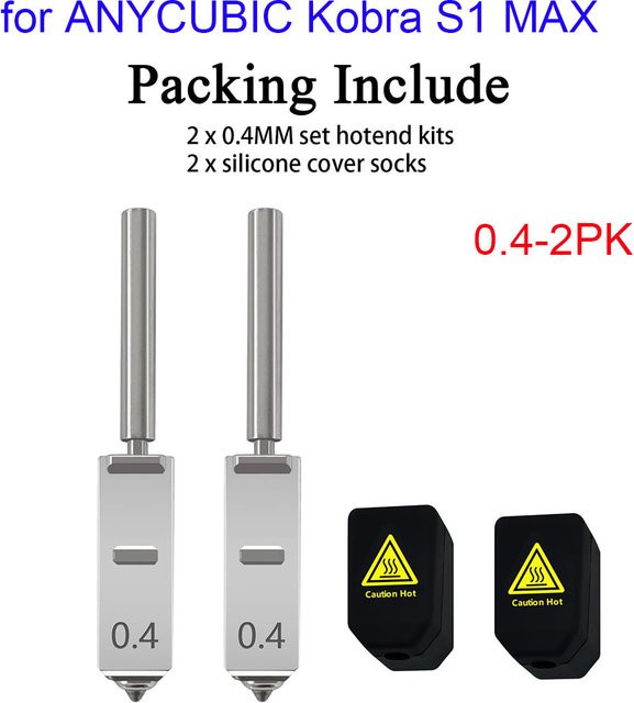 HzdaDeve Gehärtete Stahldüsen mit Silikonabdeckung und Schnellwechsel-Halterung für Kobra S1 Max Combo, Farbe: Silber, Durchmesser: 0,4 mm / 0,6 mm / 0,8 mm - Bild 1