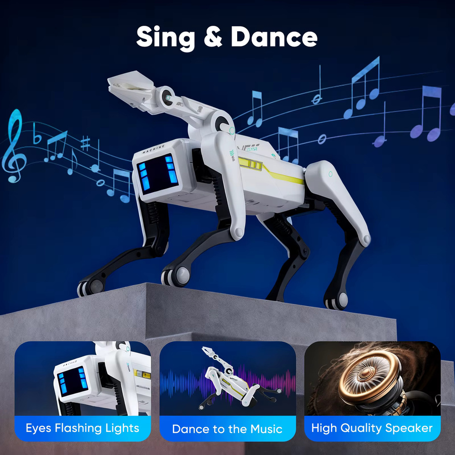 Jugacool AI RC Roboter Hund, ferngesteuert, mit Stimme Dialog, Singen, Tanzen, Weiß - Bild 5