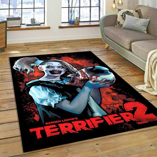 Karpetti 3D Terrifier 3 Horror Clown Teppich, Waschbarer Polyester Fußmatte für Wohnzimmer und Schlafzimmer, B/B: 80 x 120 cm, Mehrfarbig - Bild 1