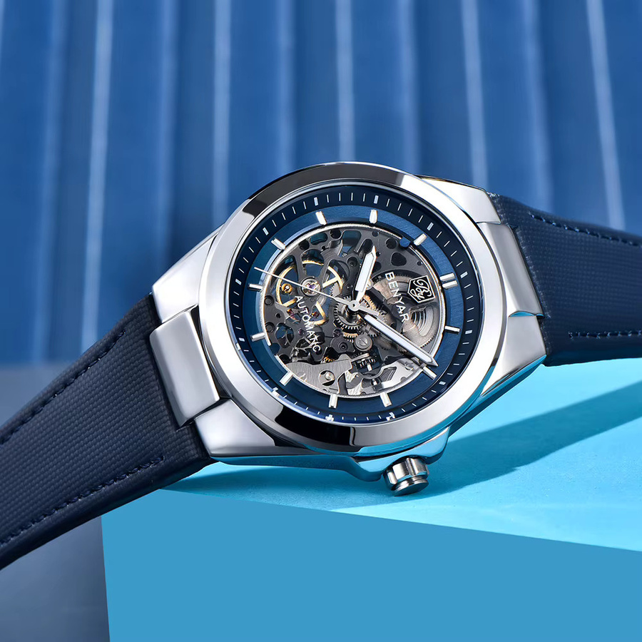 BENAYR Armbanduhr Automatik, Edelstahl, 42 mm, Blau, Herren - Bild 4