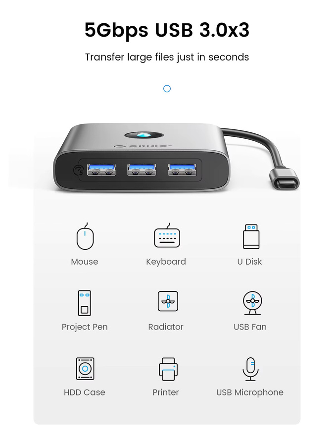 Orico USB-C Docking Station mit HDMI 4K 60Hz, RJ45 Ethernet und PD Splitter in Grau - Bild 5