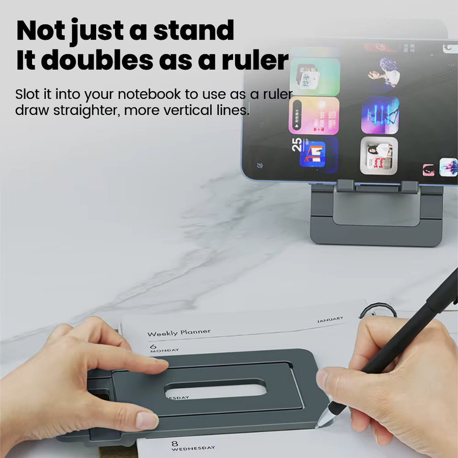 Universelle Handy-Tischhalterung aus Aluminium in Grau, verstellbarer Desktop-Tablet-Halter und ultradünner Handyständer von elough - Bild 2