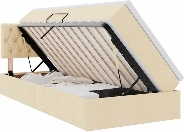 vidaXL Aufbewahrungsbett mit Matratze in Beige, B/T/H: 90 x 190 x 140 cm - Bild 1