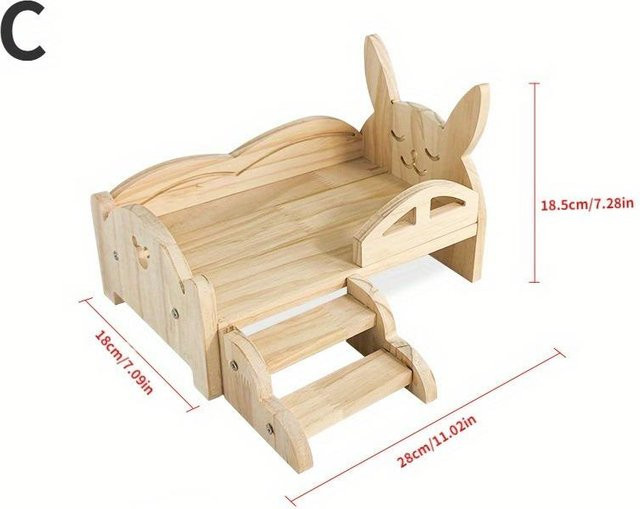 Yangzij Massivholz Kaninchenbett in Beige mit erhöhtem Boden und isolierter Liegefläche für kleine und mittelgroße Haustiere - Bild 1