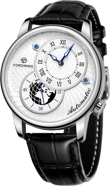 FORSINING Armbanduhr, Automatik, Edelstahl, Leder, Silber, Weiß, Herren - Bild 1