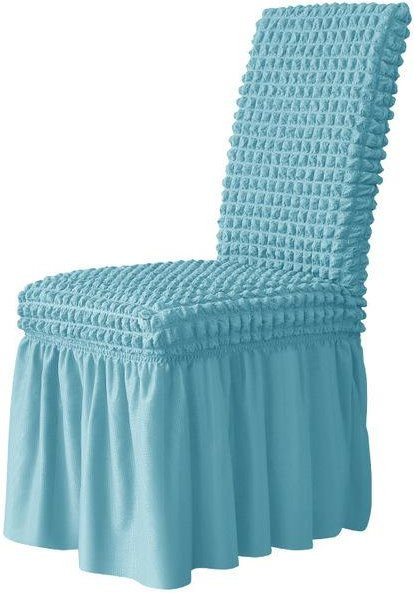 Yiran Furniture Seersucker-Stuhlbezug mit hoher Rückenlehne und Rock in Himmelblau, elastischer Stretch-Bezug für Esszimmer und Bankette - Bild 1