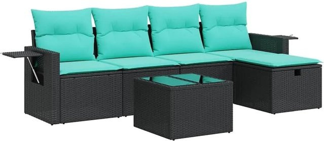 vidaXL 6-teilige Garten-Sofagarnitur in L-Form mit Kissen und Couchtisch, Schwarz, Poly-Rattan und Metall - Bild 1