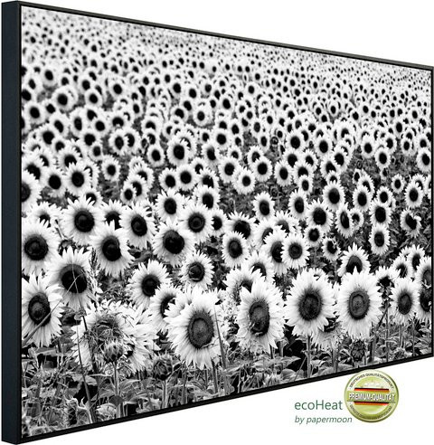 papermoon EcoHeat Infrarotheizung Sonnenblumen Design in Schwarz und Weiss mit Matt-Effekt, App-Steuerung und Überhitzungsschutz - Bild 1