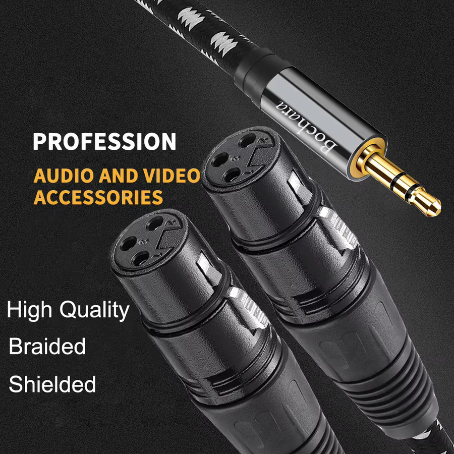 Bochara Audiokabel 3,5-mm-Klinke auf Dual-XLR-Buchse, geflochten und geschirmt, Schwarz - Bild 3