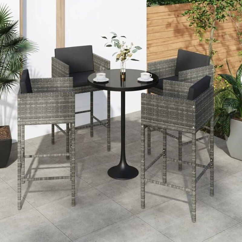 Set aus 4 Barhockern von vidaxl in Grau aus Polyrattan und Stahl mit Kissen - Bild 1