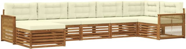vidaXL Outdoor-Sofagarnitur in U-Form aus Massivholz Akazie mit 7 Kissen in Natur und Creme - Bild 1