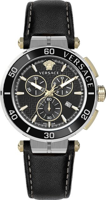 Versace Chronograph Herrenuhr, Quarz, Edelstahl, 45 mm, Schwarz, 5 ATM - Bild 1