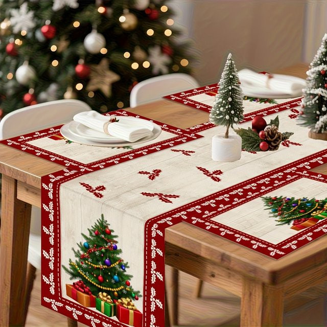 JIT Tischläufer Weihnachtsbaum-Design in Rot, rechteckig, klassisch und charmant - Bild 1