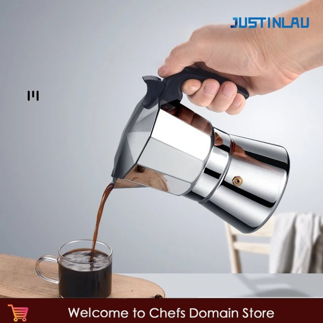 JUSTINLAU Achteckige Moka Kanne aus Edelstahl für Espresso und Kaffee, Silber, 150/300 ml - Bild 1
