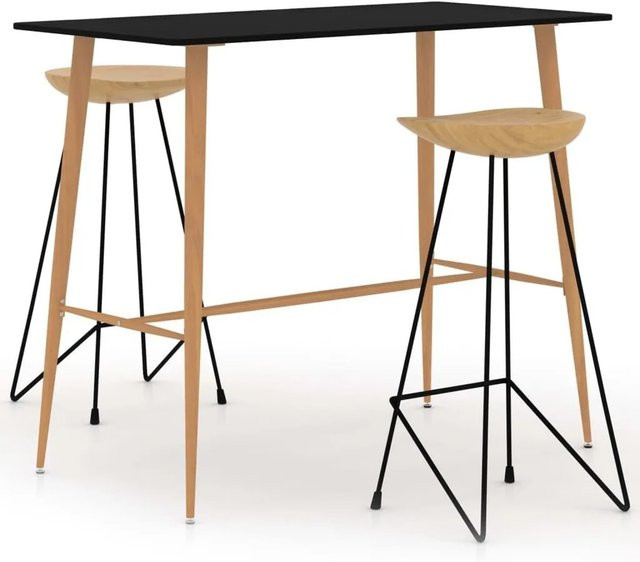 vidaXL Bar-Set Schwarz aus Teakholz und Metall, 3-teilig - Bild 1