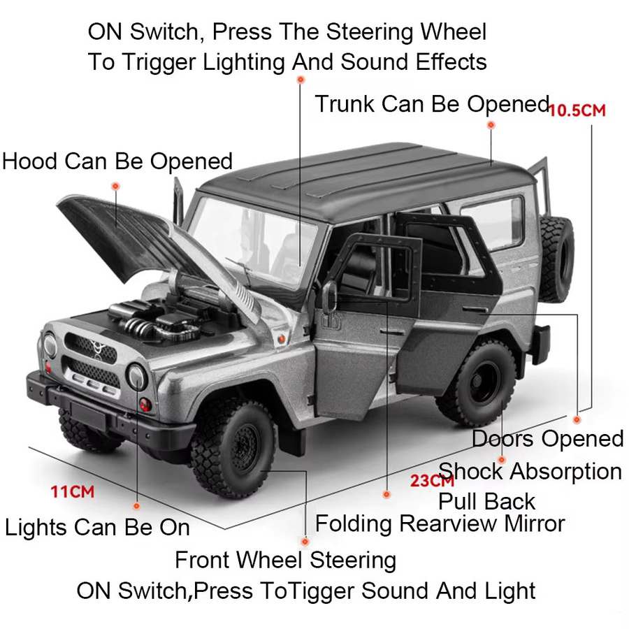 Mipon UAZ Hunter Rubicon Modellauto, 1:18, Metall, mit Licht und Sound - Bild 1