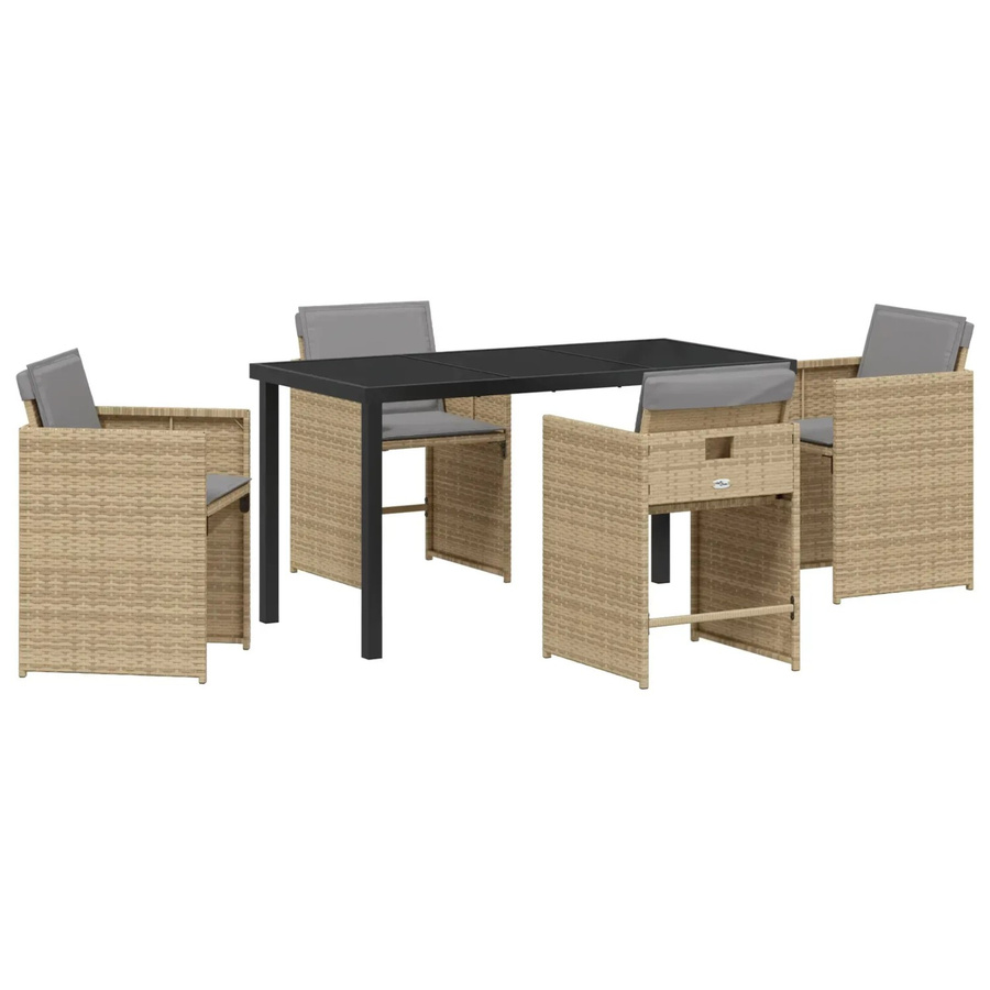 vidaXL 5-teiliges Garten-Ess-Set aus Poly Rattan mit Kissen in Beige für Garten, Balkon und Terrasse - Bild 2