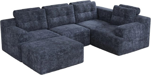 Merax Modulares L-Form Sofa in Blau mit Chenille-Bezug und Polsterung - Bild 1