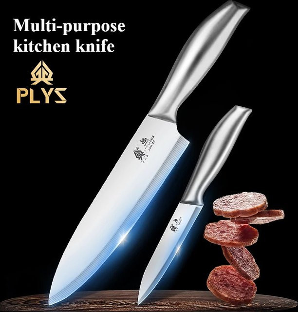 2-teiliges Küchenmesser-Set von PLYS in Silber mit Ultrascharfer Edelstahlklinge und Rutschfestem Griff zum Schneiden von Fleisch, Obst und Gemüse - Bild 1