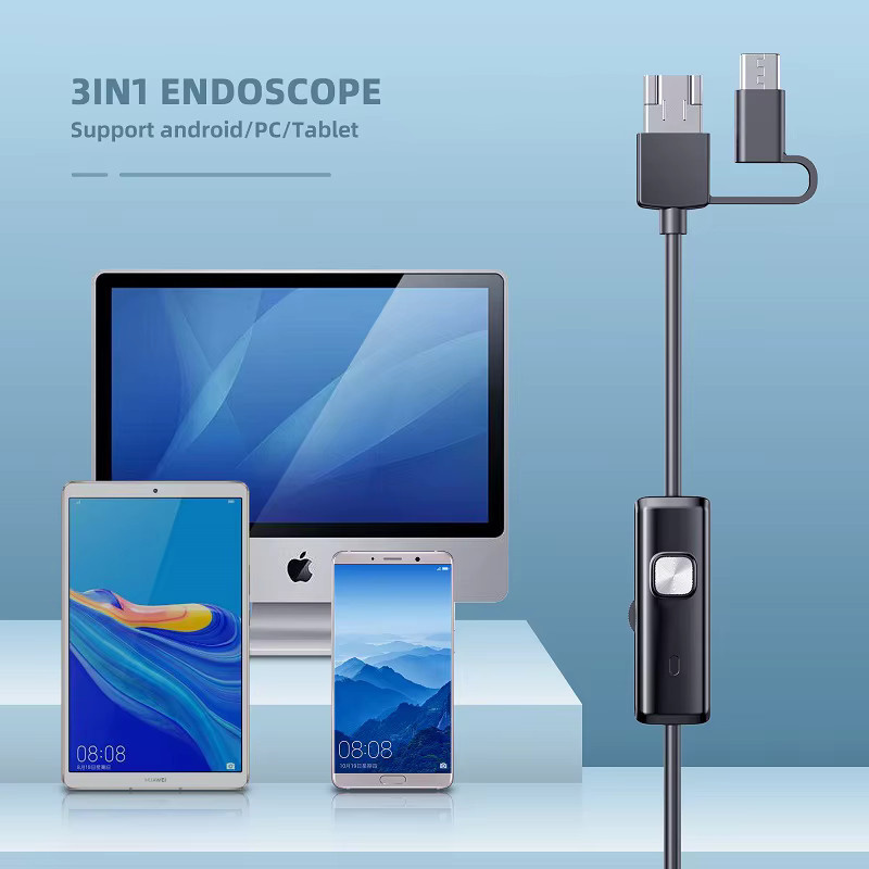 ENWOR Android Endoskop Kamera HD720P mit 8mm und 3,9mm Objektiv, 3in1 Micro USB und Typ C, wasserdicht, Schwarz - Bild 1
