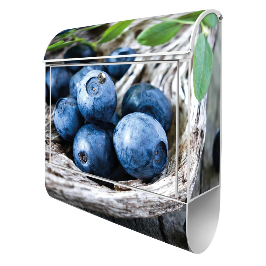 Banjado Design Briefkasten Weiß Pulverbeschichtet mit Motiv Blaubeeren und Zeitungsfach, B/T/H: 39 x 14 x 47 cm, inklusive 2 Schlüssel - Bild 2