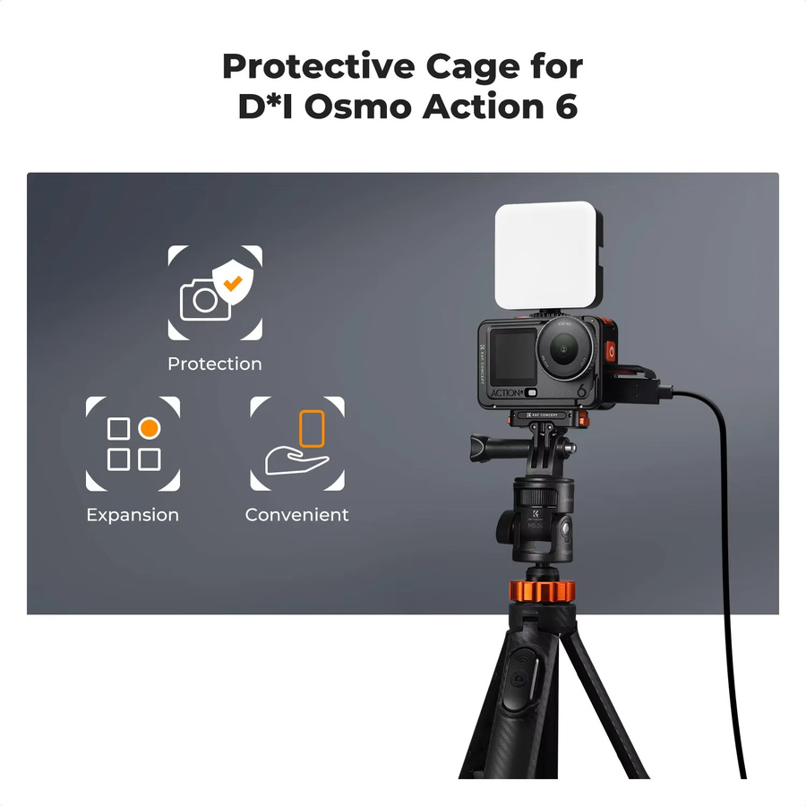 K&F CONCEPT Aluminium-Schutzmetallkäfig für DJI Osmo Action 6 in Schwarz mit Cold Shoe und 1/4 Zoll Gewinde - Bild 2