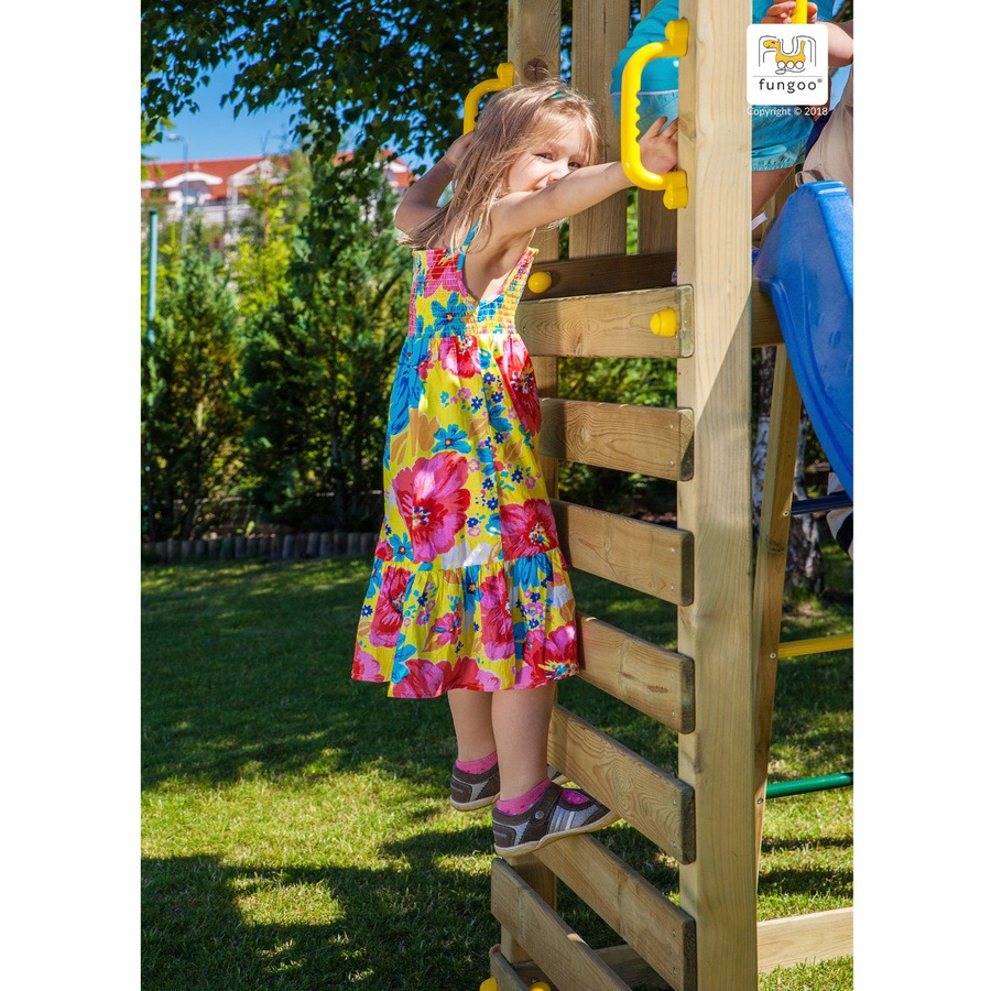 Fungoo Spielturm Carol 1 Klettergerüst mit Rutsche und Kletterwand in Natur - Bild 3