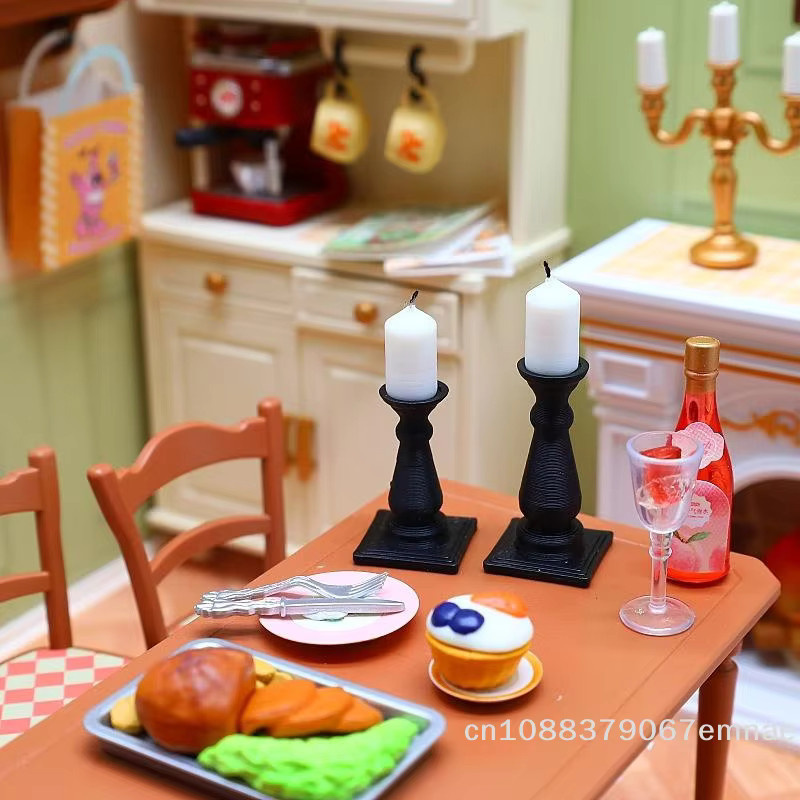 ZYAS Puppenhaus-Dekoration, Mini-Kerze mit Sockel, 4-teiliges Set - Bild 3