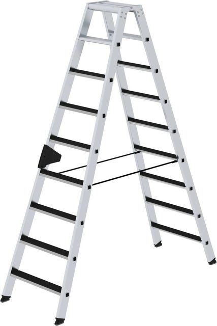 PROREGAL Stufen-Stehleiter beidseitig begehbar mit Clip-Step in Silber, 2 x 9 Stufen - Bild 1