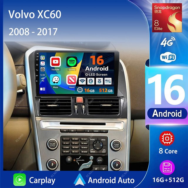 RSNAVI Android 16 Multimedia-Autoradio mit CarPlay, GPS, Bluetooth und DSP für Volvo XC60 Baujahr 2008 - 2013 in Schwarz - Bild 1