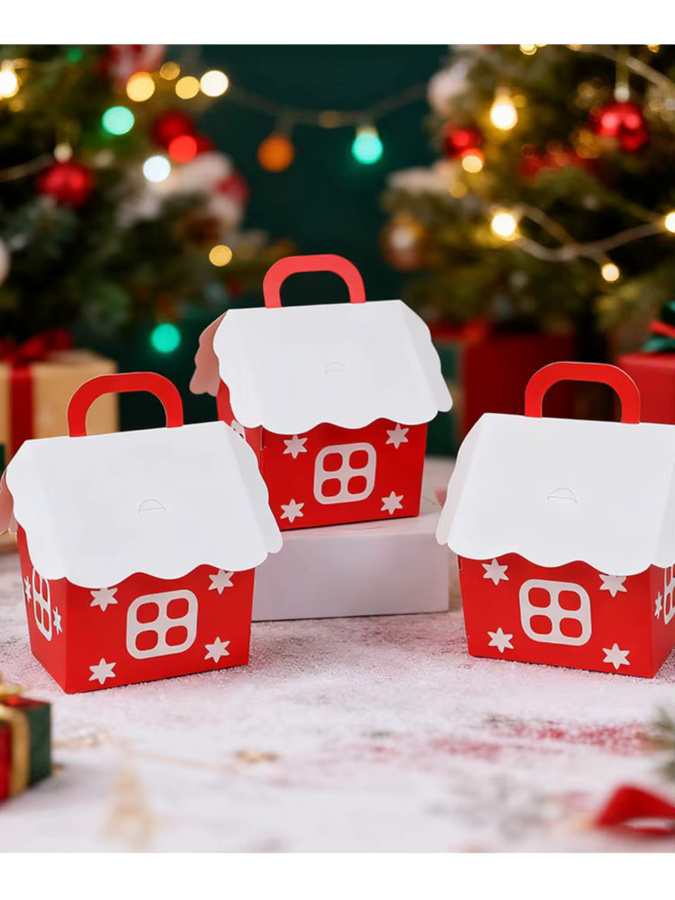 Rote Weihnachtshaus-Papierboxen mit Schneeflocken-Design für Süßigkeiten und Geschenke - Bild 6