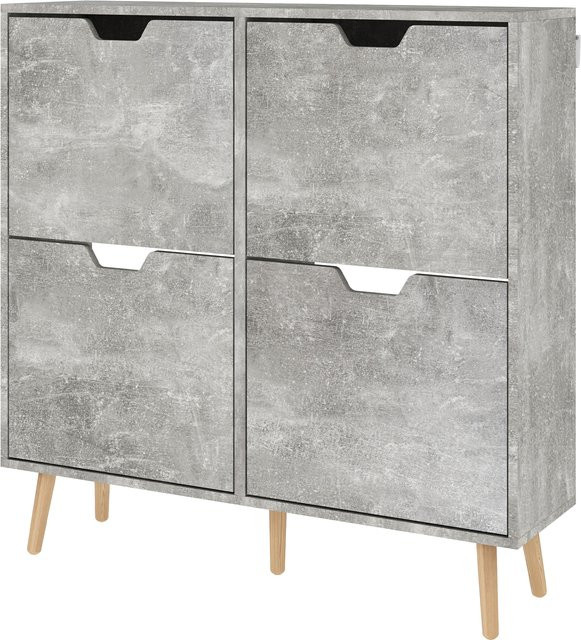 Aosom Schuhschrank für Eingangsbereich mit 4 klappbaren Schubladen in Grau, platzsparender Schuhschrank aus Spanplatte und Kiefernholz für 16 Paar Schuhe, B/T/H: 95 x 26 x 95 cm - Bild 1