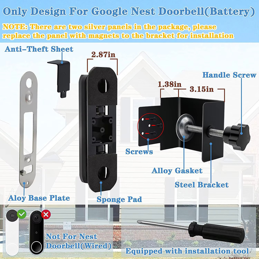 Winkel-Türclip-Halterung mit Silikon-Schutzhülle für Google Nest Doorbell 2021 Batterieversion in Schwarz - Bild 3