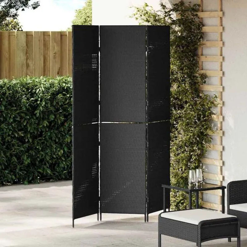Vidaxl Raumteiler aus Polyrattan und Stahl in Schwarz, modern und freistehend, B: 146 cm, H: 180 cm - Bild 1