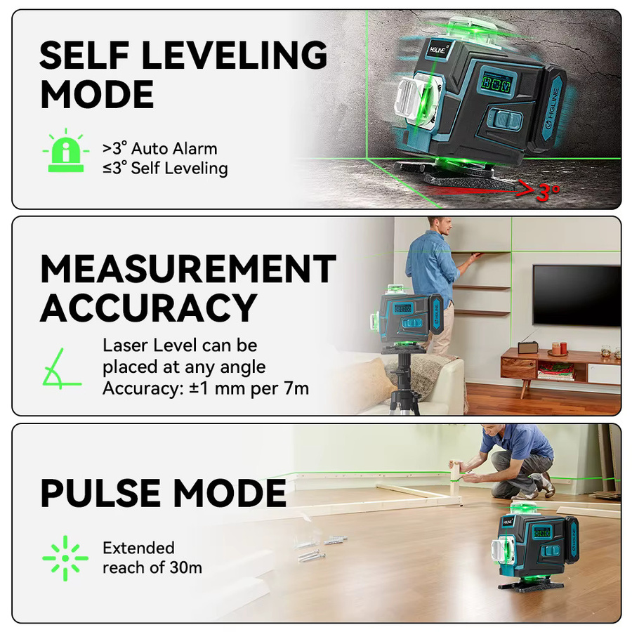 HGLINE Professionelles 16-Linien-Lasernivelliergerät mit 1M Stativ und APP-Fernbedienung, Selbstnivellierendes Horizontal- und Vertikal-Lasernivelliergerät - Bild 5