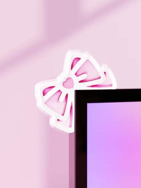 Kawaii Schleifen-Monitor-Dekor aus rosa Acryl für dein Gaming-Setup und Heimbüro - Bild 1