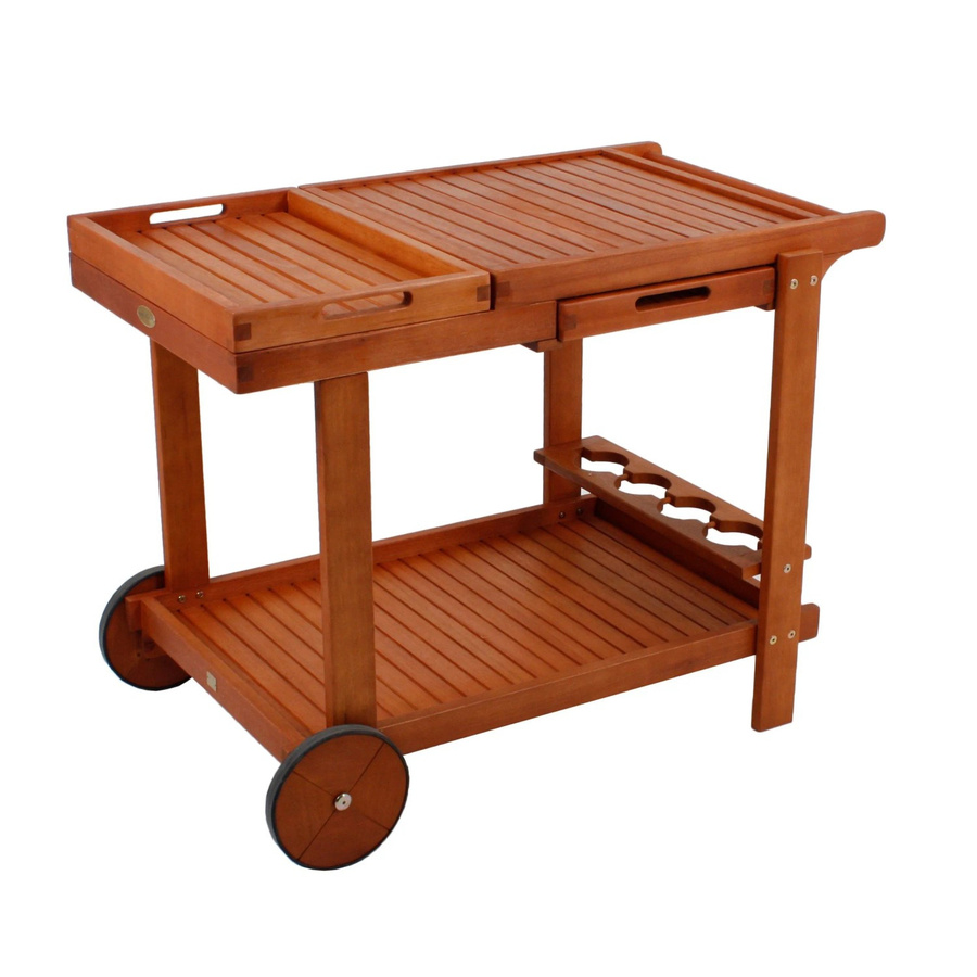 DELUKE Servierwagen MANUEL aus Eukalyptus Holz in Natur, Rollbarer Etagenwagen mit Rollen, B/T/H: 76 x 60 x 100 cm - Bild 2