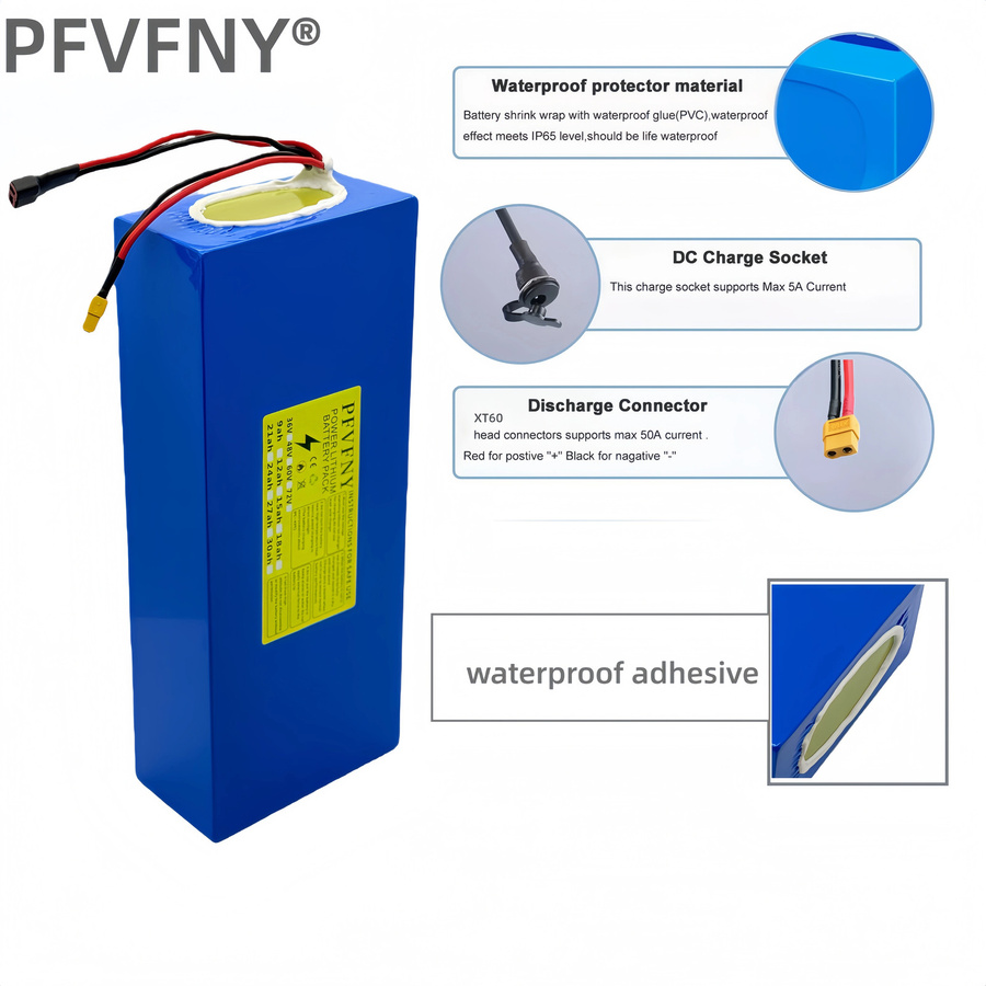 Blaues Batteriepack 60V 18AH 16S6P für Geräte von 500W bis 2000W mit 110V-220V Ladegerät - Bild 3