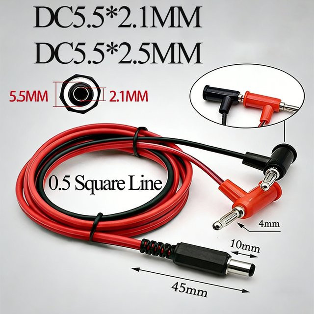 JCD DC-Stromadapter-Verbindungskabel von DC 5,5 x 2,1/2,5 mm Stecker auf 4 mm Bananenstecker in Rot für DC-zu-Gun-Typ-Laternenanschluss - Bild 1