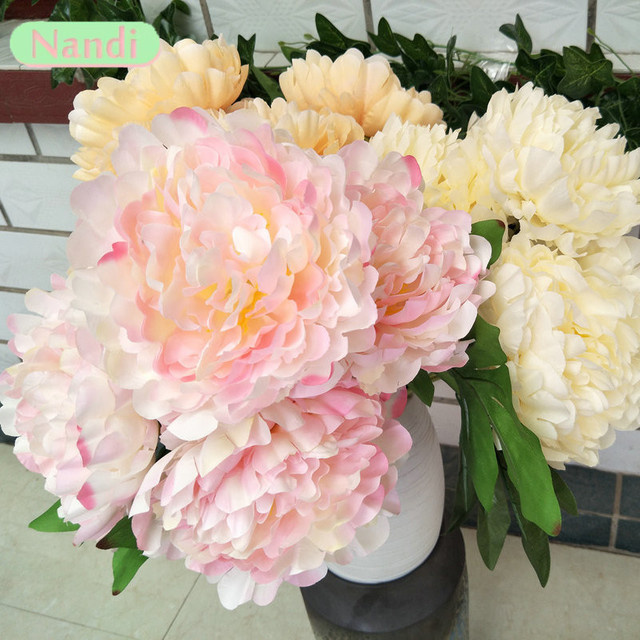 NANDI 5-köpfige Übergroße Pfingstrose in Orange und Pink als florale Dekoration für Hochzeiten, Partys und Wohnräume - Bild 1