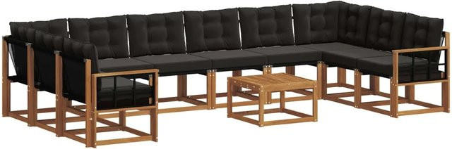 vidaXL Outdoor-Sofagarnitur aus Akazienholz mit Textilene und Kissen, 11-teilig, Natur und Schwarz - Bild 1