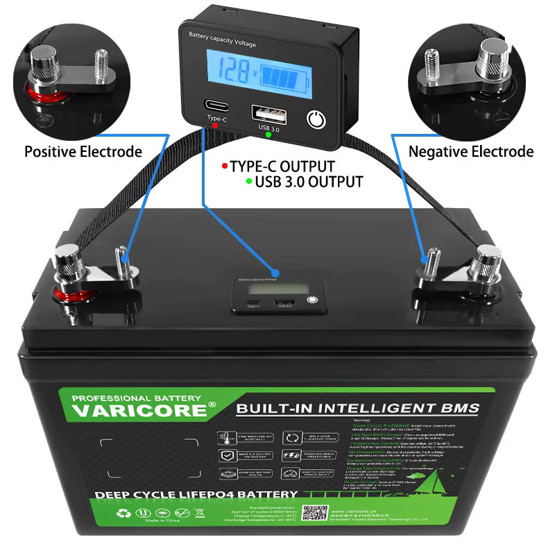 VariCore 12,8V 120Ah LiFePO4 Lithium-Eisenphosphat-Batteriepack mit integriertem BMS in Schwarz für Solarsysteme, Wohnmobile und Boote - Bild 2