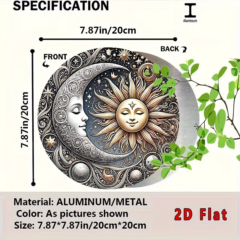 Potdemiel Vintage Celestial Sun & Moon Aluminium-Wandkunst, Rundes Metallschild mit Planeten-Design in Multicolour, Durchmesser: 20 cm - Bild 2