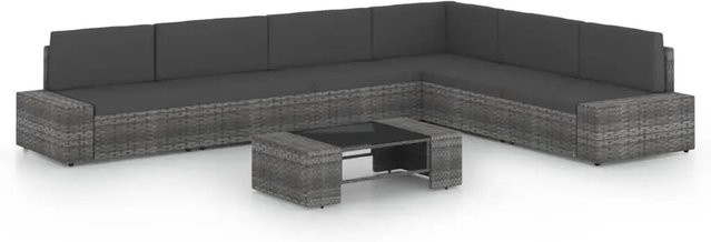 vidaXL 7-tlg. Garten-Lounge-Set in U-Form mit Kissen und Couchtisch, Grau/Anthrazit, Poly-Rattan mit Metallgestell - Bild 1