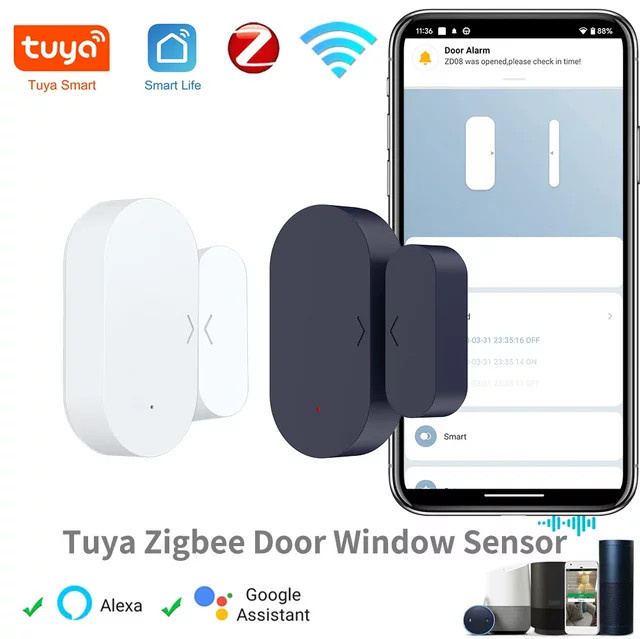 Tuya Zigbee Tür- und Fenstersensor für Smart Home Automation und Einbruchschutz, kompatibel mit Alexa und Google Home, erhältlich in Schwarz oder Weiß - Bild 1