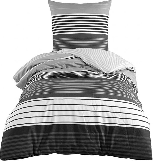 Wendebettwäsche COFI 1453 mit Streifenmuster und Reißverschluss in Schwarz, Weiß und Grau - Bild 1