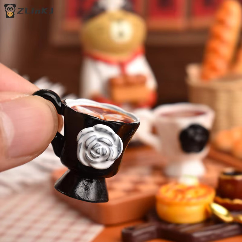 MYPANDA Miniatur Puppenhaus Rose Kaffee Tasse Getränke Küche Lebensmittel, 3-teiliges Set, Zubehör - Bild 3