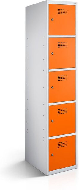 rotstahl Fächerschrank mit 5 Fächern in Orange und lichtgrauem Korpus, B/T/H: 40 x 50 x 180 cm - Bild 1