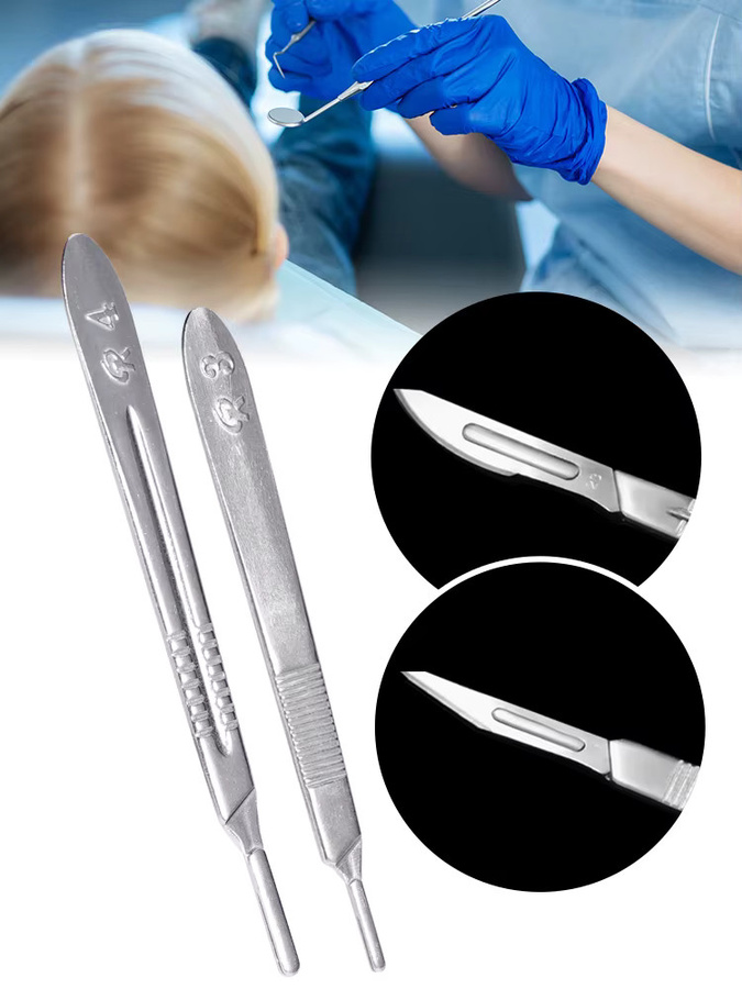 JIECARE Dental-Chirurgie-Skalpellgriffe Set aus Edelstahl in Silber mit abnehmbarem 3-teiligem Klingensystem für Präzisionsschnitte - Bild 3